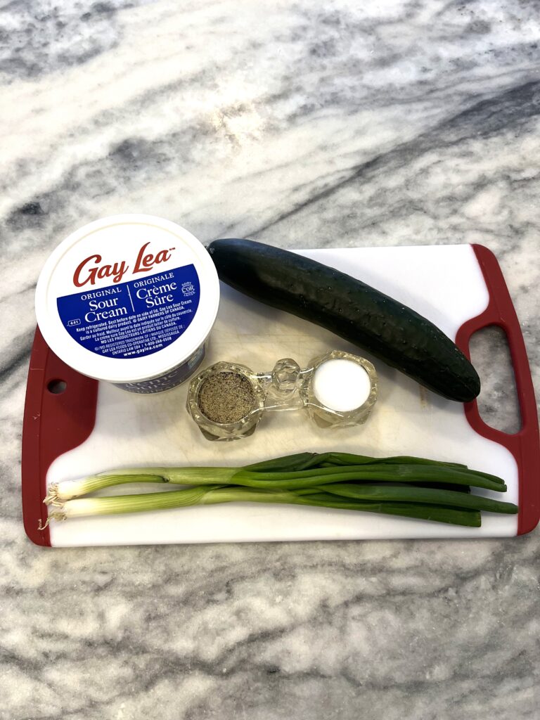 Ingredients for Polish cucumber salad also known as Mizeria