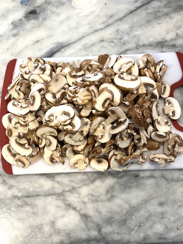 chopped mushrooms for Polish mushroom soup aka zupa grzybowa