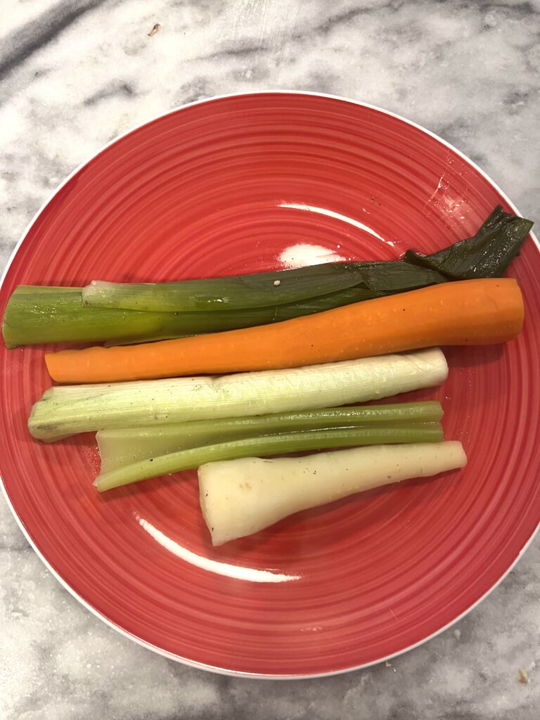 cooked veggies for Polish mushroom soup aka zupa grzybowa