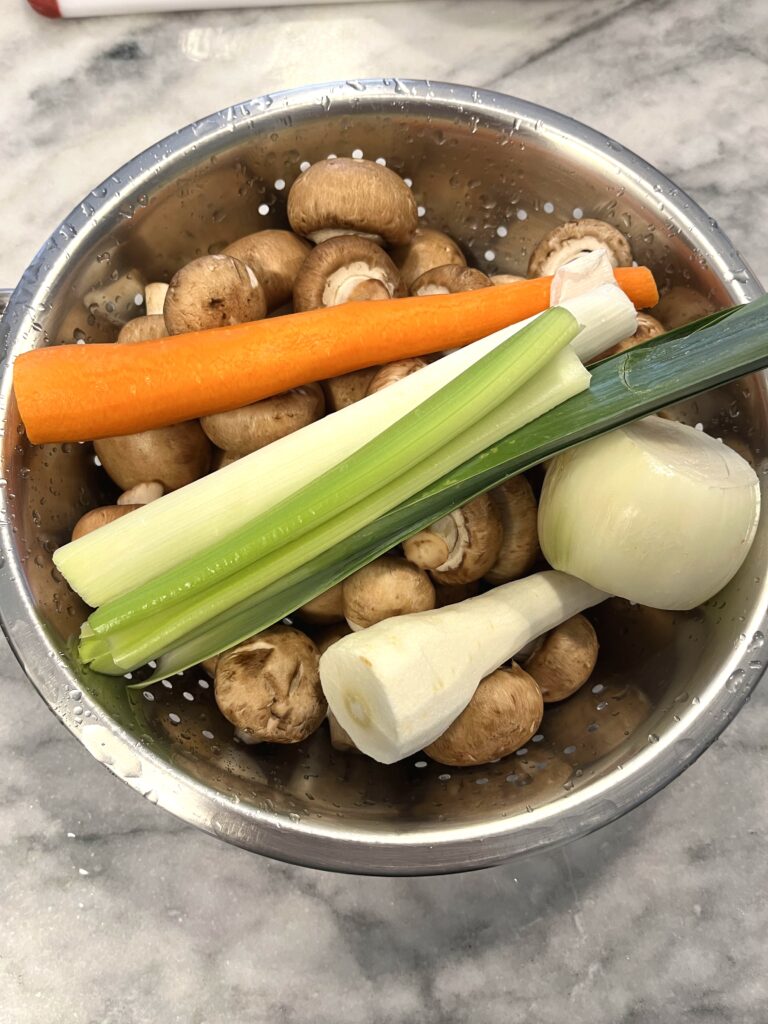 washed vegetables for Polish mushroom soup aka zupa grzybowa