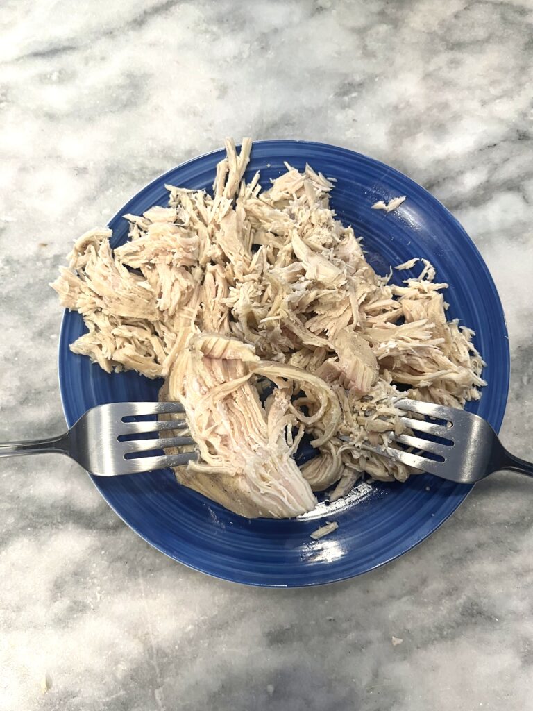 shredded chicken for Polish mushroom soup aka zupa grzybowa