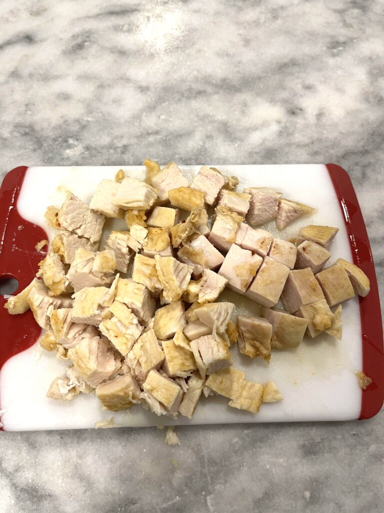 chopped chicken for Polish Sauerkraut Soup aka Kapusniak