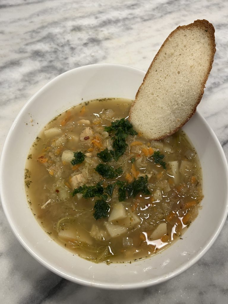 Polish Sauerkraut Soup – Kapuśniak made with chicken