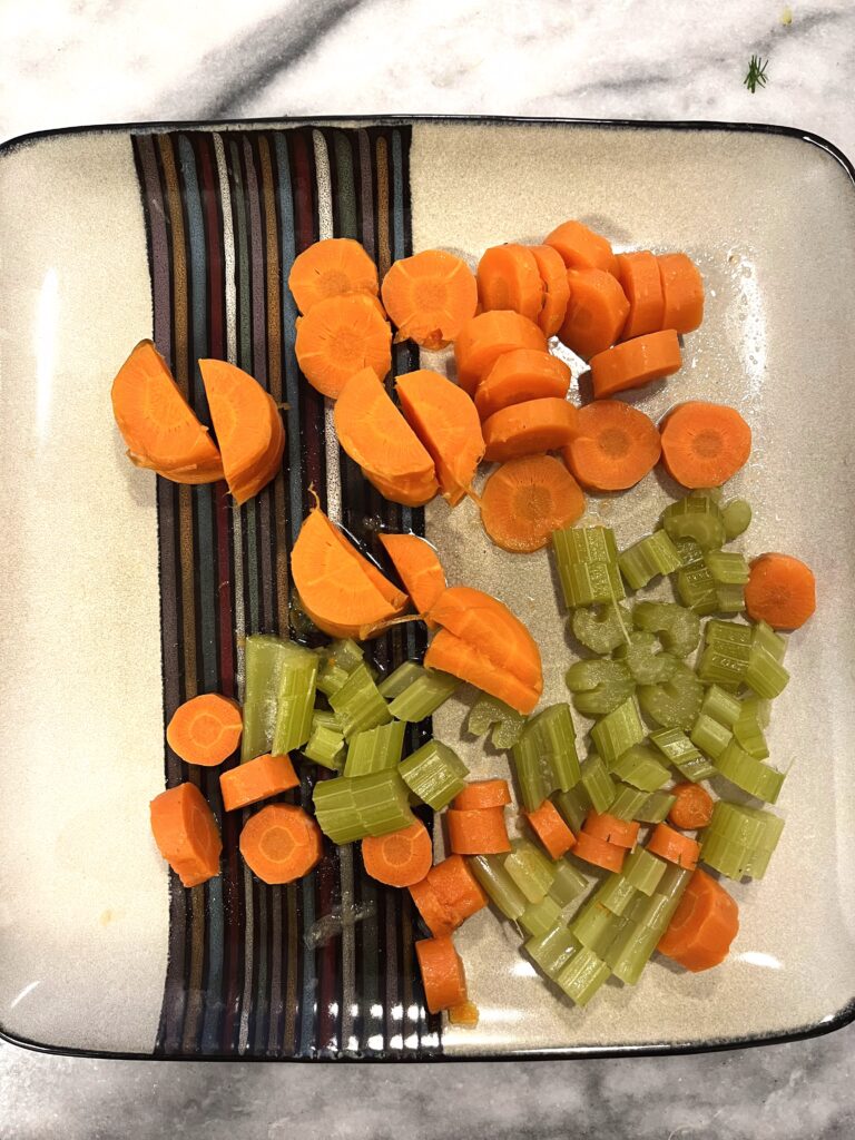 chopped vegetables for Polish Dill Pickle Soup