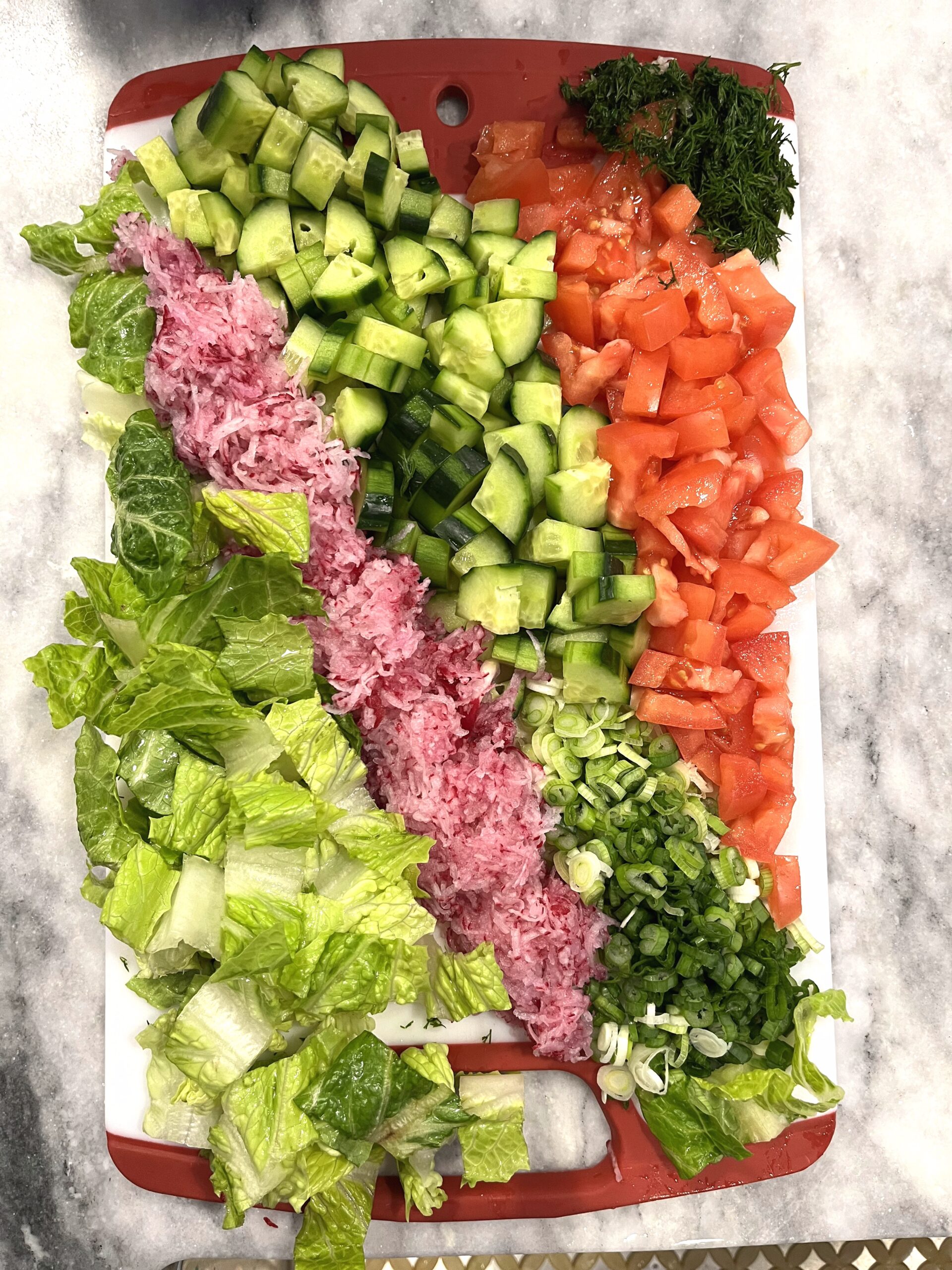 chopped vegetables for lettuce salad