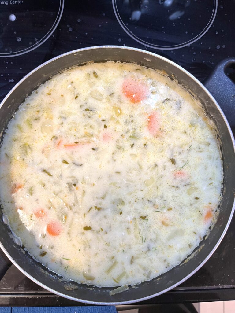 Polish Dill Pickle Soup in the pot