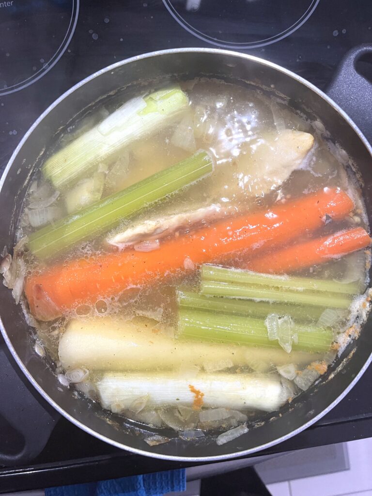 clean broth for Polish Dill Pickle Soup