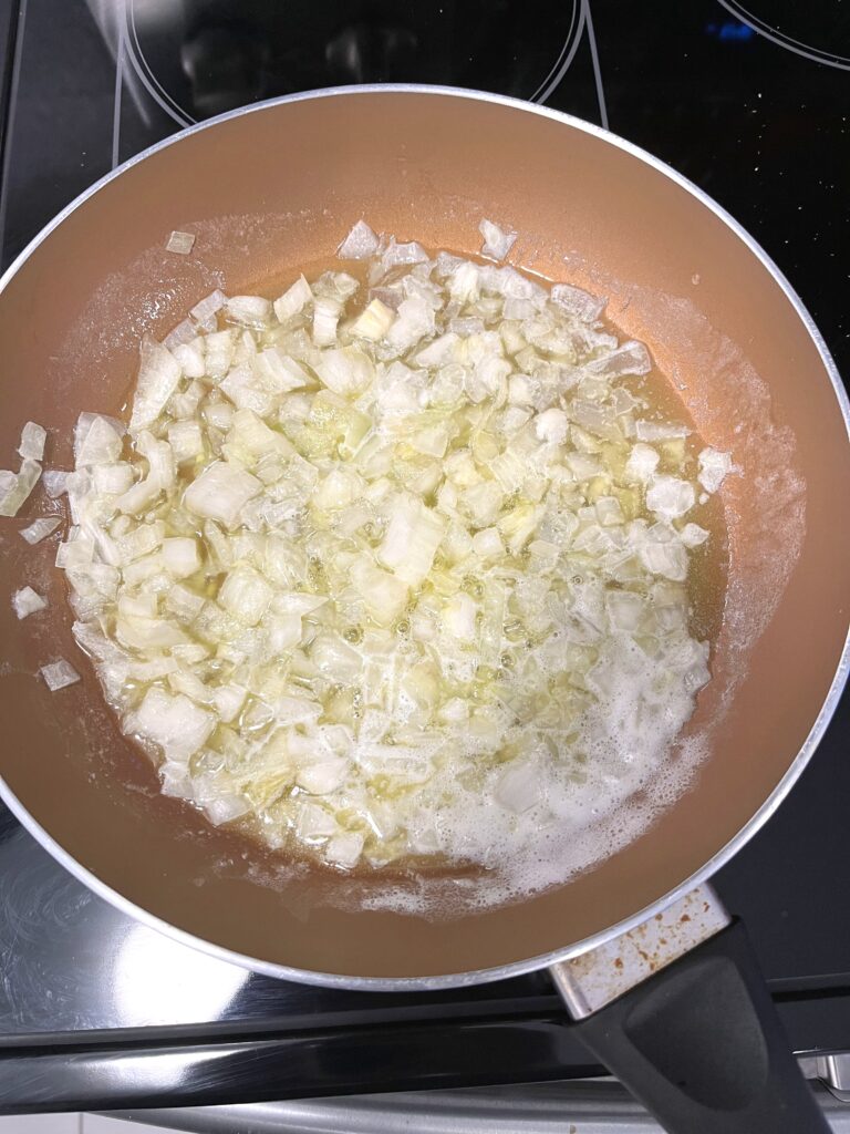 onions in the frying pan for Red borscht aka Barszcz czerwony