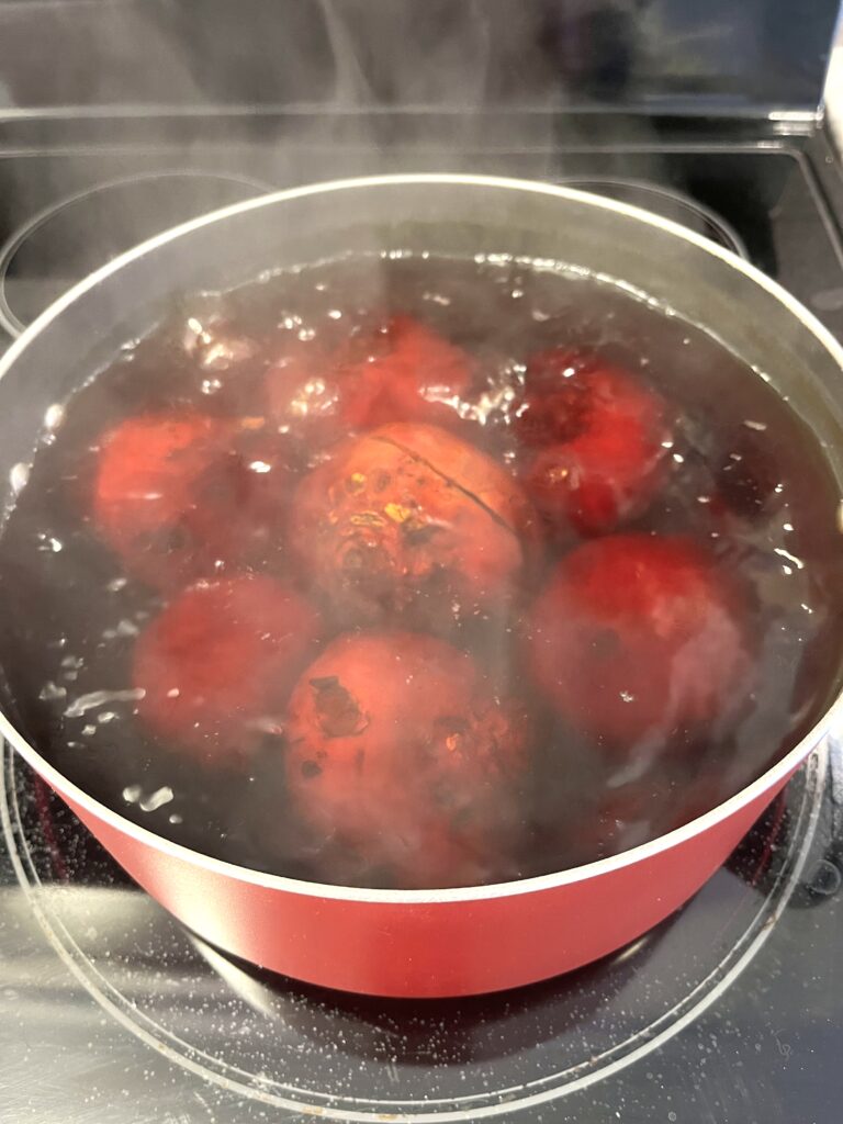 Boiling the beets for Red borscht aka Barszcz czerwony