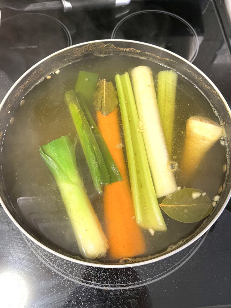 vegetables simmering for Red borscht aka Barszcz czerwony