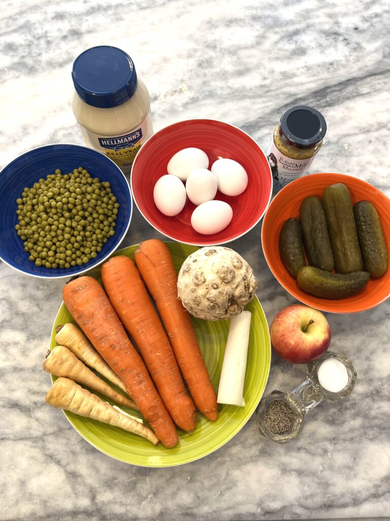 ingredients for Polish vegetable salad aka Sałatka