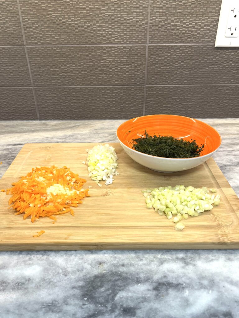 chopped vegetables for Spring Cabbage aka Młoda Kapusta